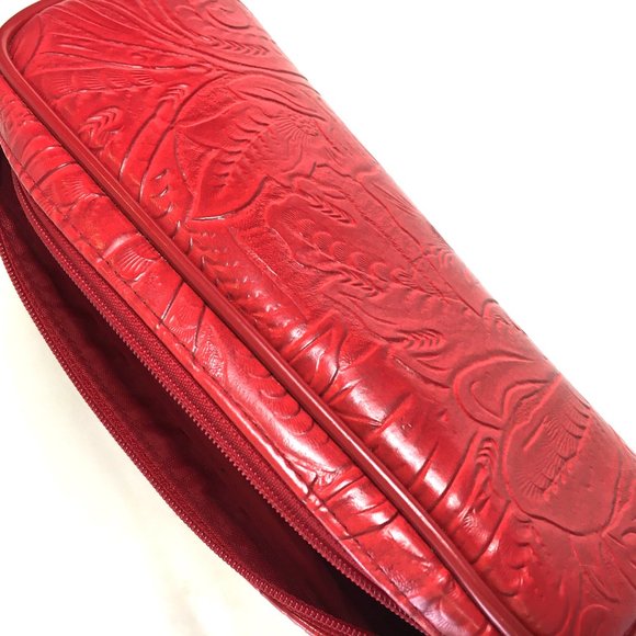 OSCAR DE LA RENTA Red Tooled Clutch Bag - Picture 11 of 13